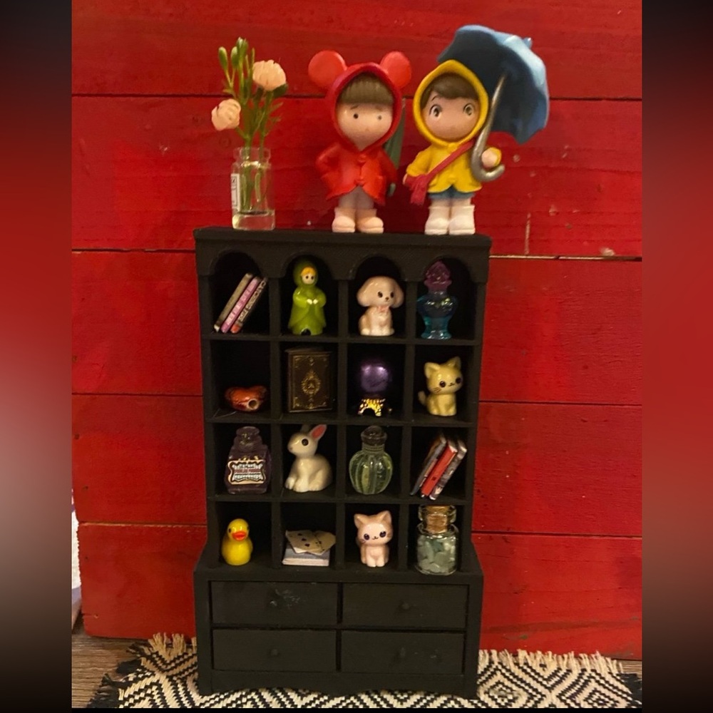 Black Mini Display Shelf with Drawers